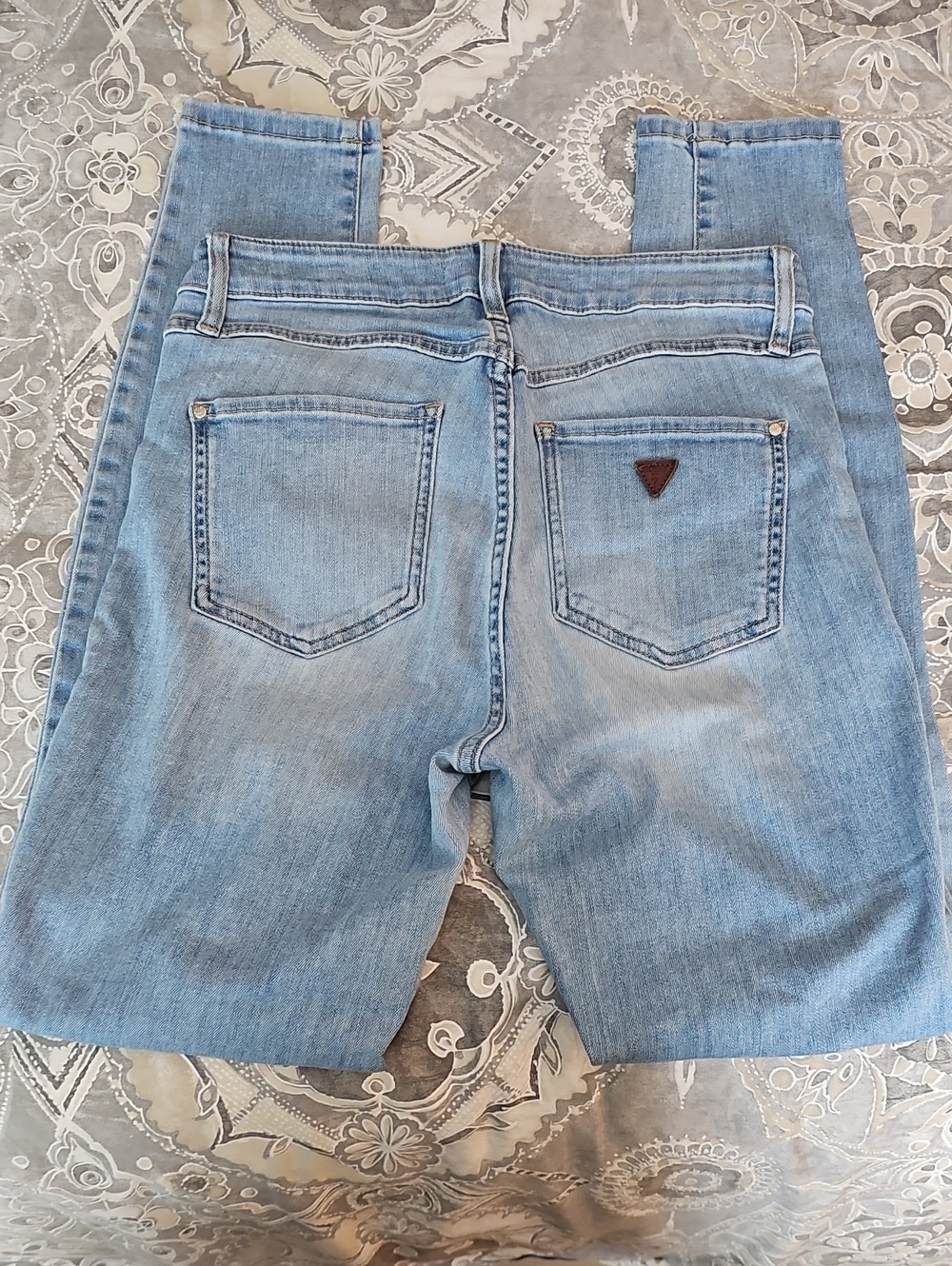 Guess Light Blue Skinny Jeans with Brown Logo Patch
